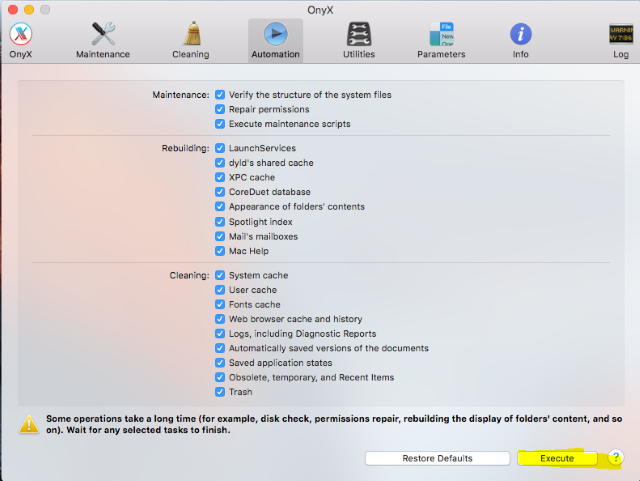 OnyX Cleaning Start OnyX OS X cleaning process