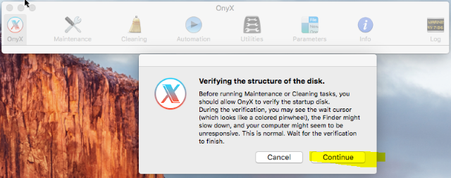 OS X Disk Structure check OnyX disk structure verification message.