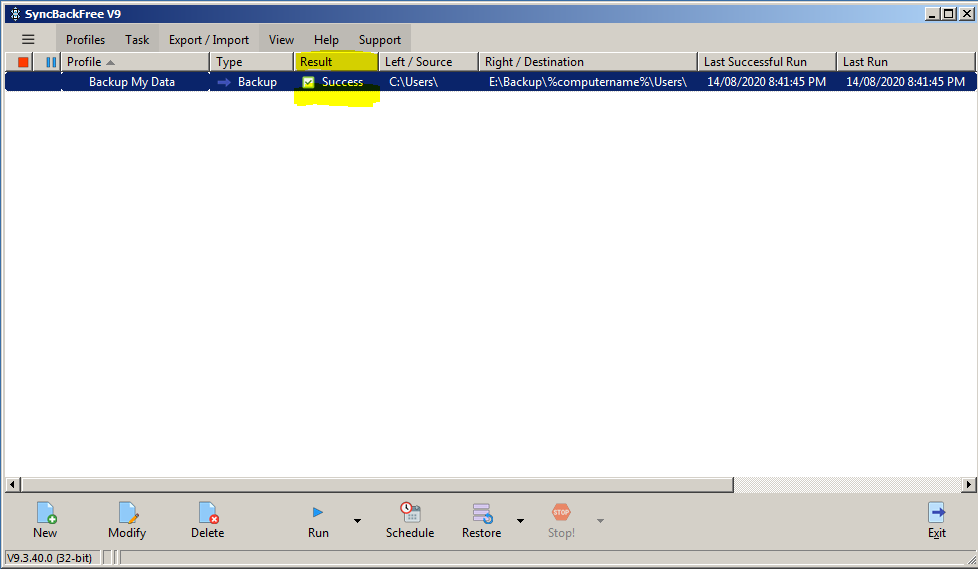 SyncBackFree Sucess SyncBackFree with a successful backup.
