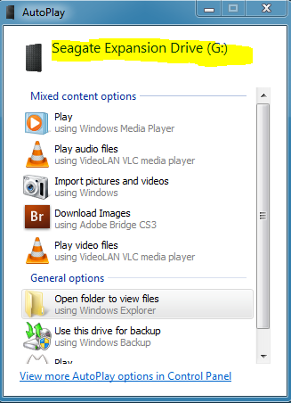Windows USB Backup Drive Mount Notice USB backup drive mount notice for Windows 7